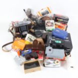 Various Vintage cameras and equipment, including desk top stereo microphone etc (boxful)