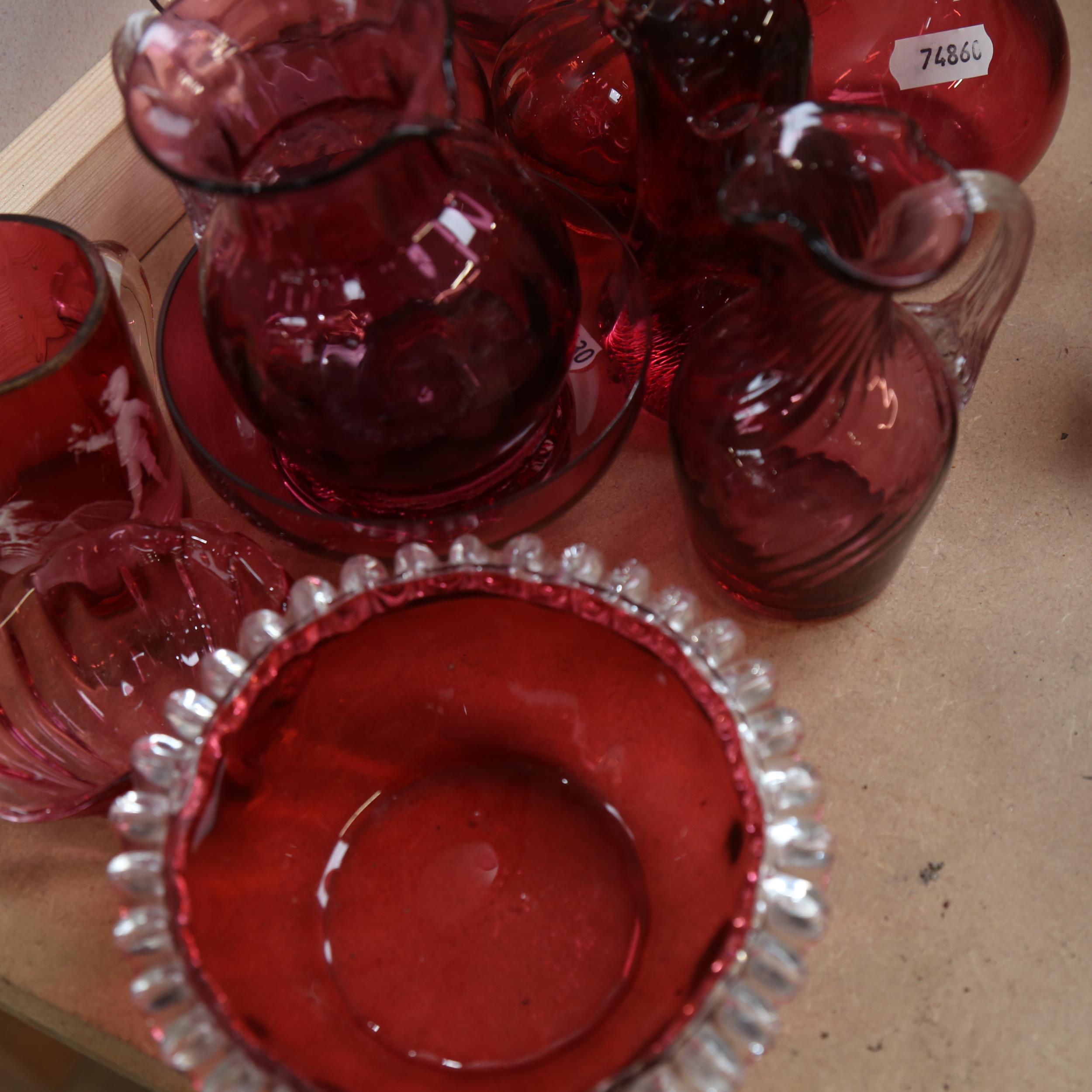 A group of cranberry glass jugs, Wedgwood paperweight, 12cm etc - Image 2 of 2