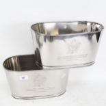 2 polished steel Bollinger Champagne buckets, length 35cm