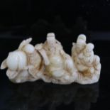 A Chinese polished jade elder figure group, length 16cm