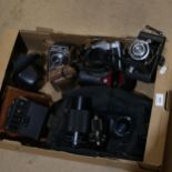 Various Vintage cameras, including Zenit-B, Halina lenses etc (boxful)