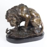 After Antoine Louis Barye (French 1796 - 1875), large bronze sculpture, Lion Au Serpent no. 2,
