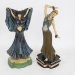 2 similar composition sculptures of Art Deco style dancing girls, tallest 38cm