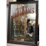 Vintage Dewar's Finest Scotch Whisky advertising mirror, framed, overall 87cm x 62cm