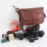 CANON - a Vintage Canonflex RP 35mm single lens reflex camera, with 3 leather-cased lenses,