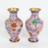 A pair of Chinese cloisonne enamel baluster vases, height 12.5cm