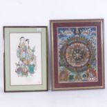 2 Tibetan Thangka paintings in modern frames, overall frame dimensions 74cm x 56cm, and 80cm x
