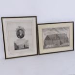 An 18th century monochrome engraving, a study of Guys Hospital For Incurables, framed, overall