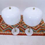 A pair of Art Deco style table lamps, with globular glass shades, on marble bases, H54cm