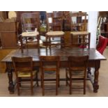 A 19th century plank-top refectory table, on turned baluster legs and H-shaped stretcher, L200cm,