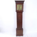 An 18th century 30 hour longcase clock, having an 11" square brass dial signed Thomas Harben