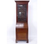 An Edwardian mahogany bureau bookcase of narrow size, W72cm, H205cm, D43cm