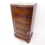A reproduction mahogany bow-front 5-drawer chest, W50cm, H93cm, D33cm Good overall condition, a