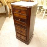 A French walnut marble-top bedside pot cupboard, W37cm