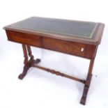 A 19th century mahogany writing desk, with a tooled green leather skiver and 2 frieze drawers on