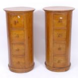 A pair of drum-shaped bedside chests of 4 drawers, diameter 40cm, height 81cm