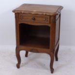 A French oak bedside pot cupboard, with single drawer, W47cm, H66cm, D36cm