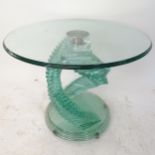 A contemporary design circular glass lamp table, with a stepped double spiral column, W60cm,