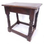 An oak joint stool on baluster turned legs, W46cm, H45cm