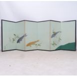 A modern Japanese 6-fold screen with marine decoration, signed, H88cm