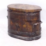 An Antique coopered oak 2 handled barrel with fitted lid, W50cm, H44cm, D32cm