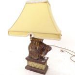 A decorative composite table lamp and shade, in the form of an Indian elephant, height including