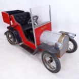A Vintage handmade child's electric car, with 12 volt battery, not seen working, L130cm, H74cm,