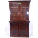 An Antique mahogany 2-section secretaire bookcase, W130cm, H218cm, D44cm