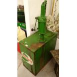 A green painted Agricastrol oil tank and pump, W33cm, H115cm, D61cm