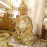 A weathered terracotta Buddha garden ornament, H70cm