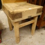 A square butcher's block on stand, W50cm, H64cm