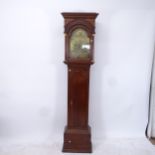 An 18th century 8-day longcase clock, having a 12" arch-top brass dial with 2 subsidiary dials, dial