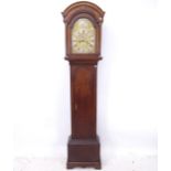 An 18th century 8-day oak longcase clock, having a 16" arch-top brass dial and subsidiary dial and