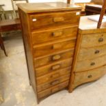 A stained wood and ply panelled 8-drawer chest, W54cm, H122cm, D40cm