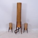 A mid-century rocket lamp, with pierced brass shade, and a pair of matching table lamps (3)