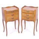 A pair of French oak bedside chests of 3 drawers, W39cm, H73cm, D30cm