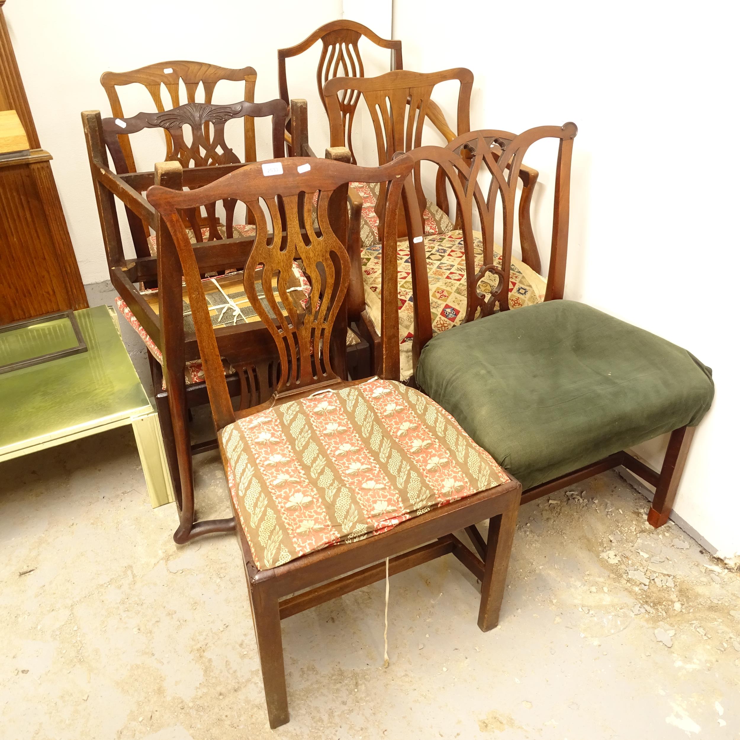 7 various 19th century mahogany Chippendale and Hepplewhite design chairs, including 2 elbow chairs - Image 3 of 3