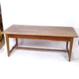 A 19th century French oak and cherrywood refectory table, W200cm, H77cm, D90cm