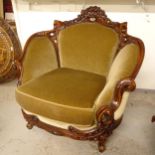 A stained beech lounge chair, W94cm, H94cm, D90cm