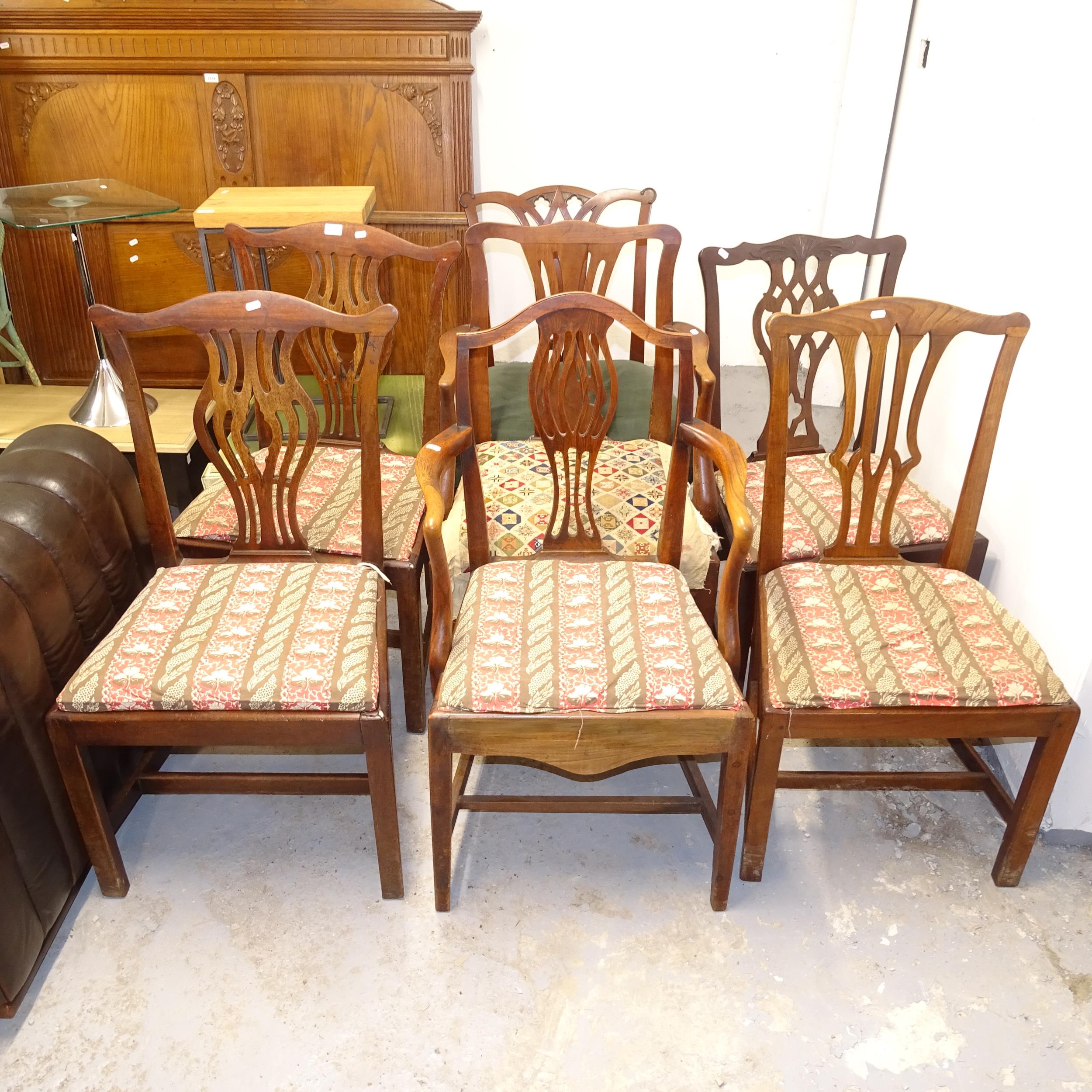 7 various 19th century mahogany Chippendale and Hepplewhite design chairs, including 2 elbow chairs