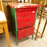 An industrial painted metal 3-drawer chest, W50cm, H85cm, D50cm
