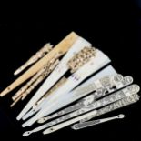A group of 19th century ivory and bone fan parts and handles