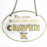 A gilded glass hanging shop advertising sign, "For Your Throat's Sake Smoke Craven A", original