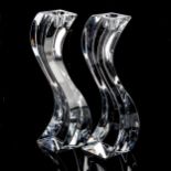 Rogaska, pair of contemporary crystal modernist candlesticks, height 27cm