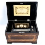 A 19th century Swiss musical box playing 8 airs on a 15.5cm cylinder and 3 bells, simulated rosewood