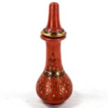 A Turkish Tophane gilded pottery perfume bottle and cover, height 19cm