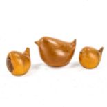 A set of 3 carved wood wrens, by John Fox, largest height 5.3cm