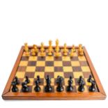 A good quality carved wood Staunton pattern chess set, late 19th/early 20th century, impressed