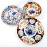 2 Chinese Imari pattern plates, largest 30cm diameter, and a Chinese porcelain bowl Plates are in