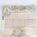 A George II velum indenture with attached plaster Great seal